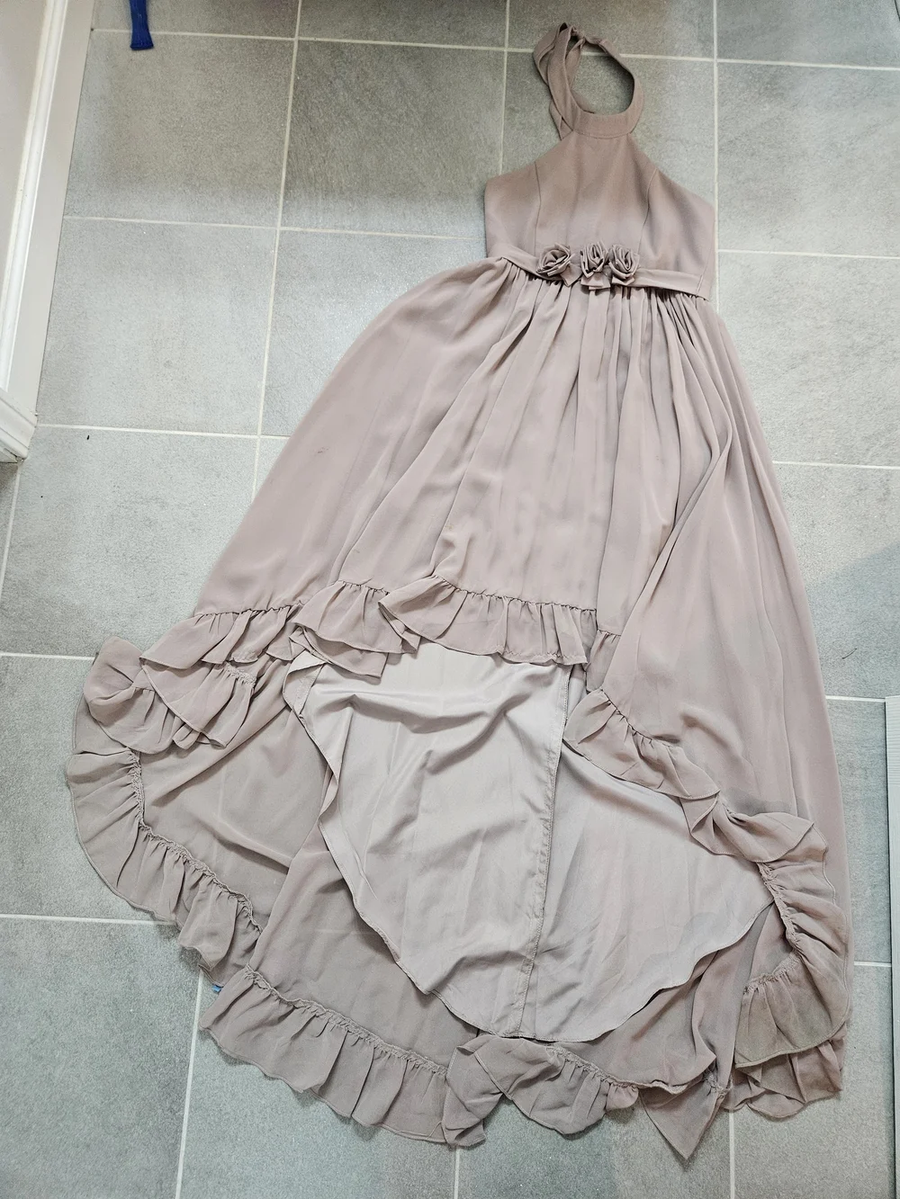 Azazie Mauve Dusty Rose Halter Ruffle High-Low Dress
